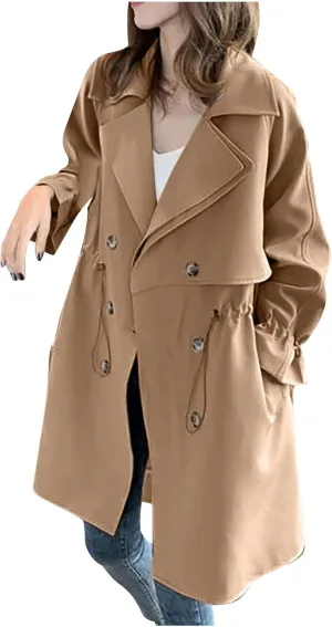 XUNRYAN Women's Classic Trench Coat Long Jackets Layered Notch Lapel Double-Breasted Peacoat Fall Outfit Winter Outerwear