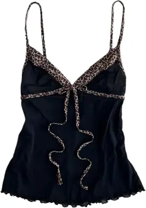 Y2k Cheetah Tops Spaghetti Strap Tops Emo Coquette Cropped Top Grunge 2000s Vintage Camisole Leopard Print