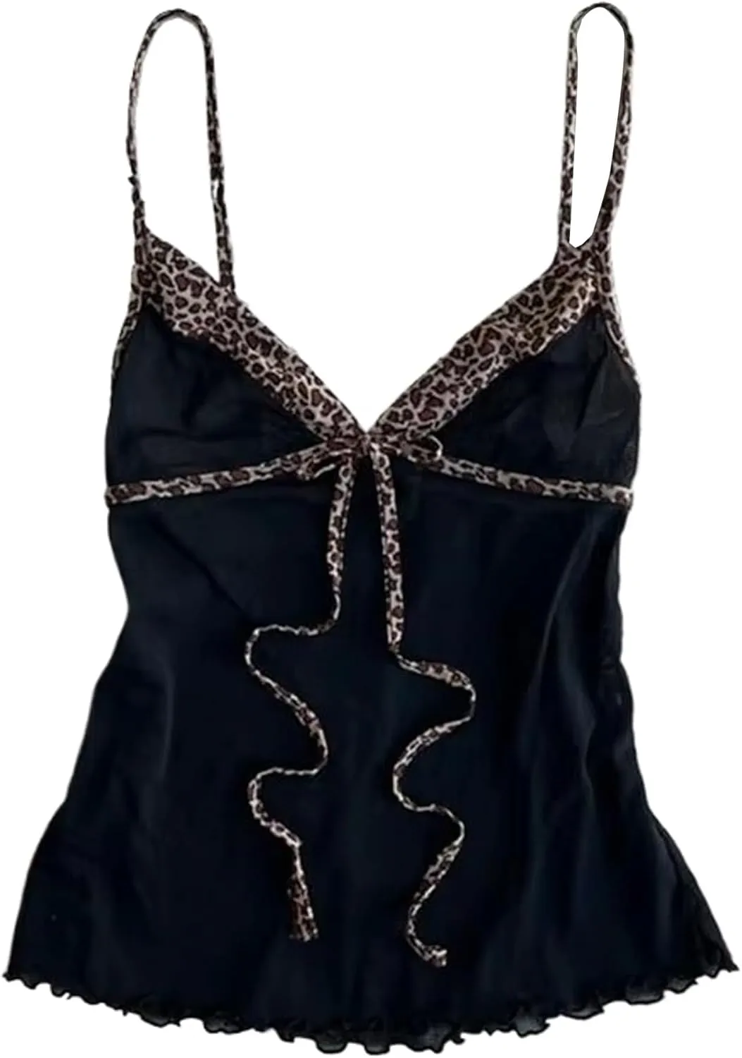 Y2k Cheetah Tops Spaghetti Strap Tops Emo Coquette Cropped Top Grunge 2000s Vintage Camisole Leopard Print