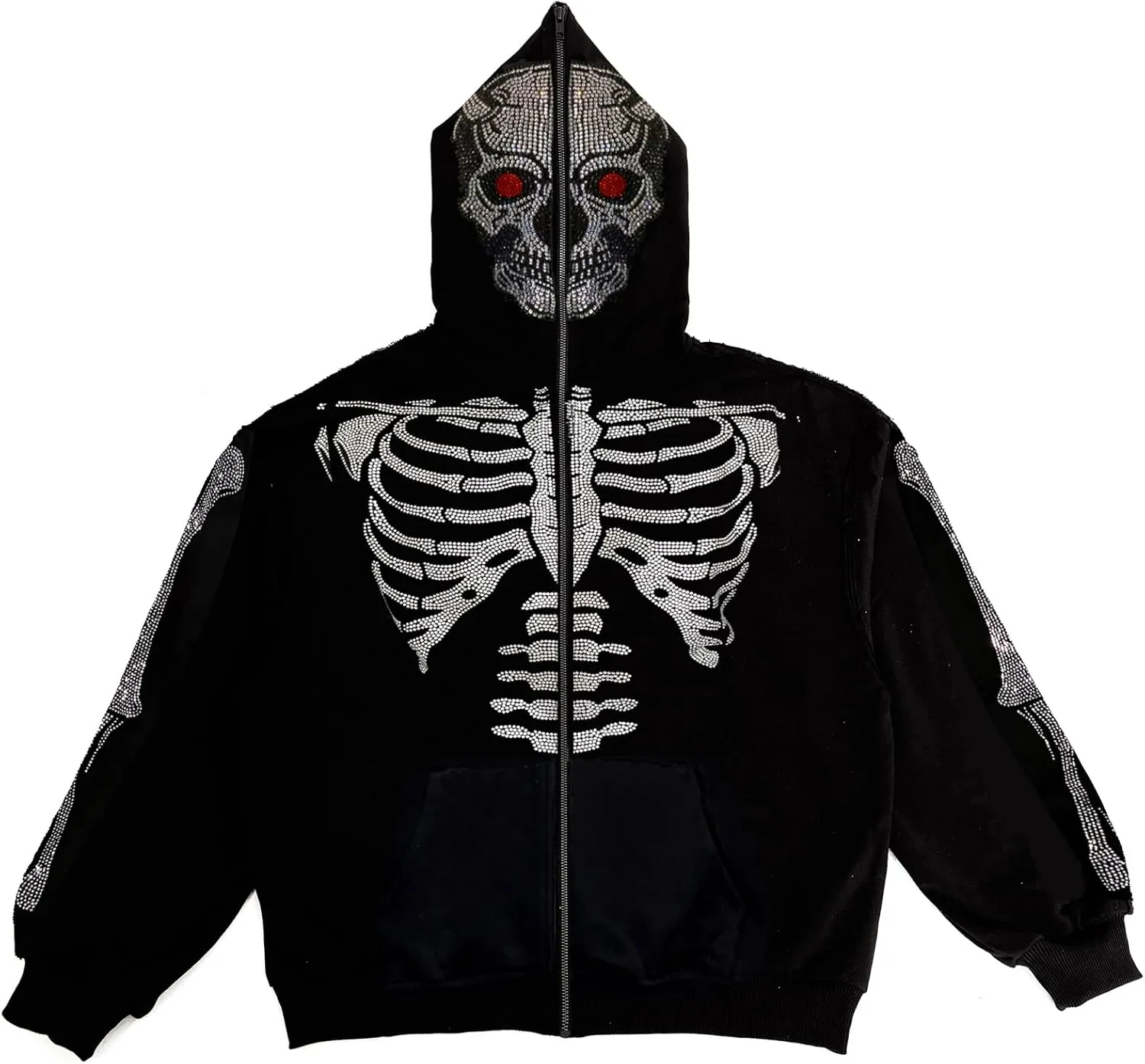 Y2k Women Men Rhinestone Skeleton Hoodies Zip Up Spider Punk Jacket Oversized Sweatshirt Gothic Streetwear