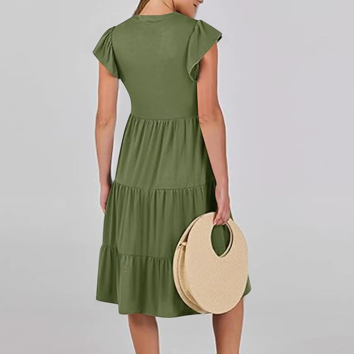 yardsong Summer Dresses for Women 2025 Trendy Ruffle Sleeve V Neck Midi Dress Casual Flowy Tiered Boho Vacation Sundresses
