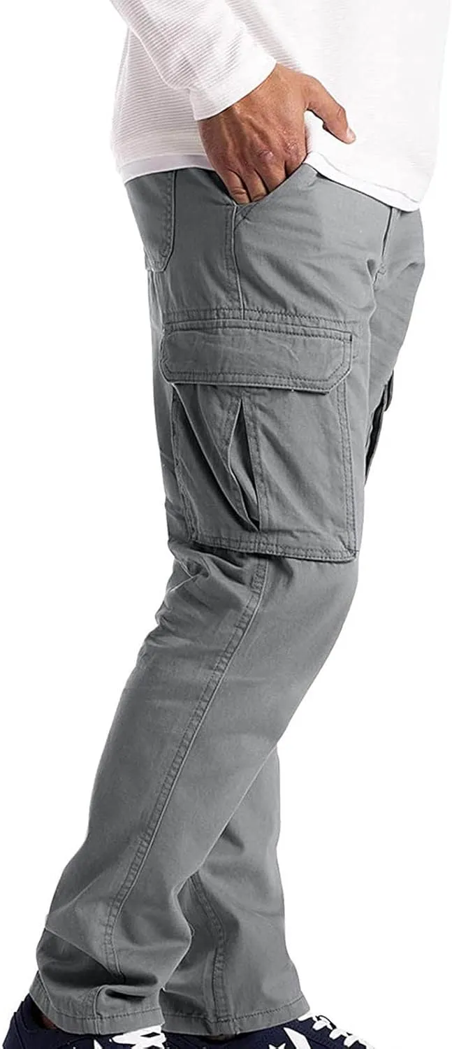 Ymosrh Mens Large Tall Pants Men's Slim Fashion Solid Color Casual Pants Multi Pocket Straight Cargo Pants Stretch