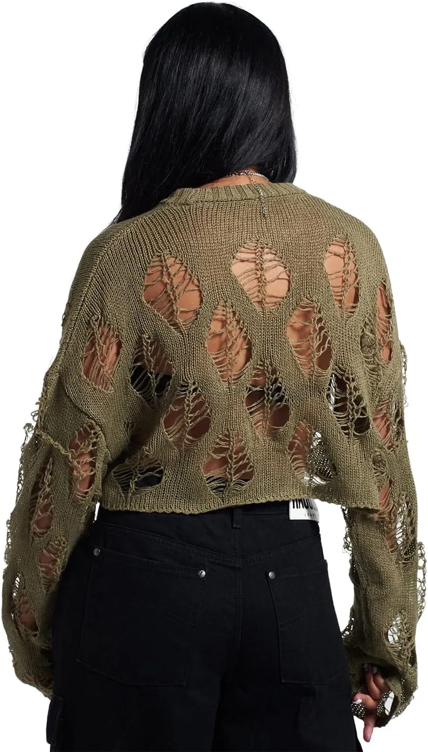 Ypser Women's Y2K Patchwork Crochet Shrug Sweater Open Front Long Sleeve Knitted Bolero Top