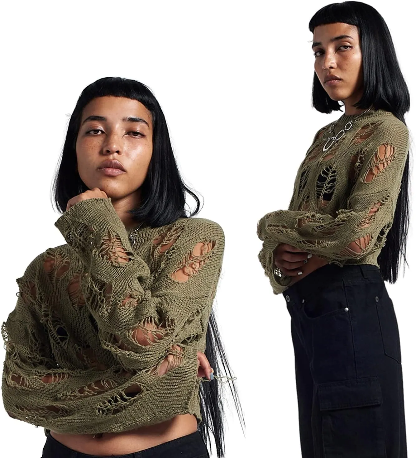 Ypser Women's Y2K Patchwork Crochet Shrug Sweater Open Front Long Sleeve Knitted Bolero Top