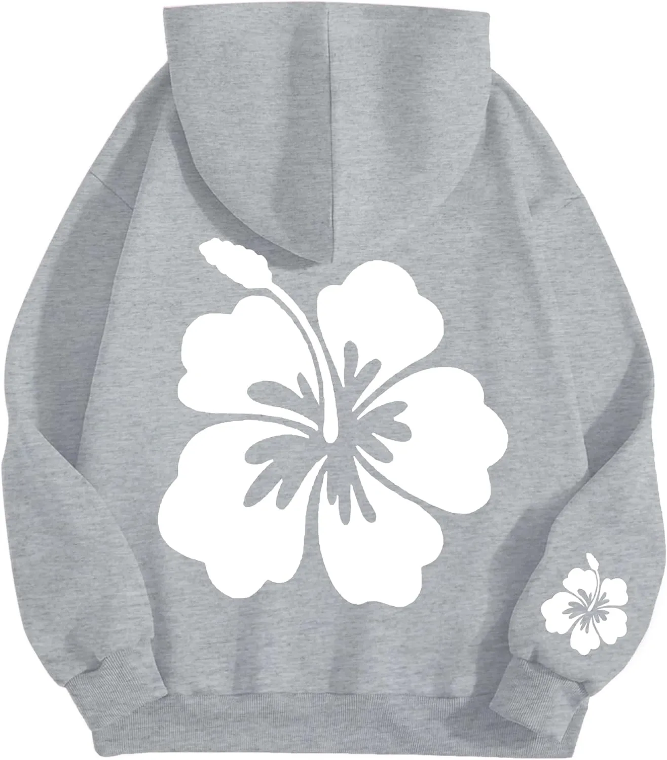 Ythomm Womens Oversized Hibiscus Print Fleece Hoodie Flower Graphic Pullover Hooded Sweatshirts Long Sleeve Tops With Pocket