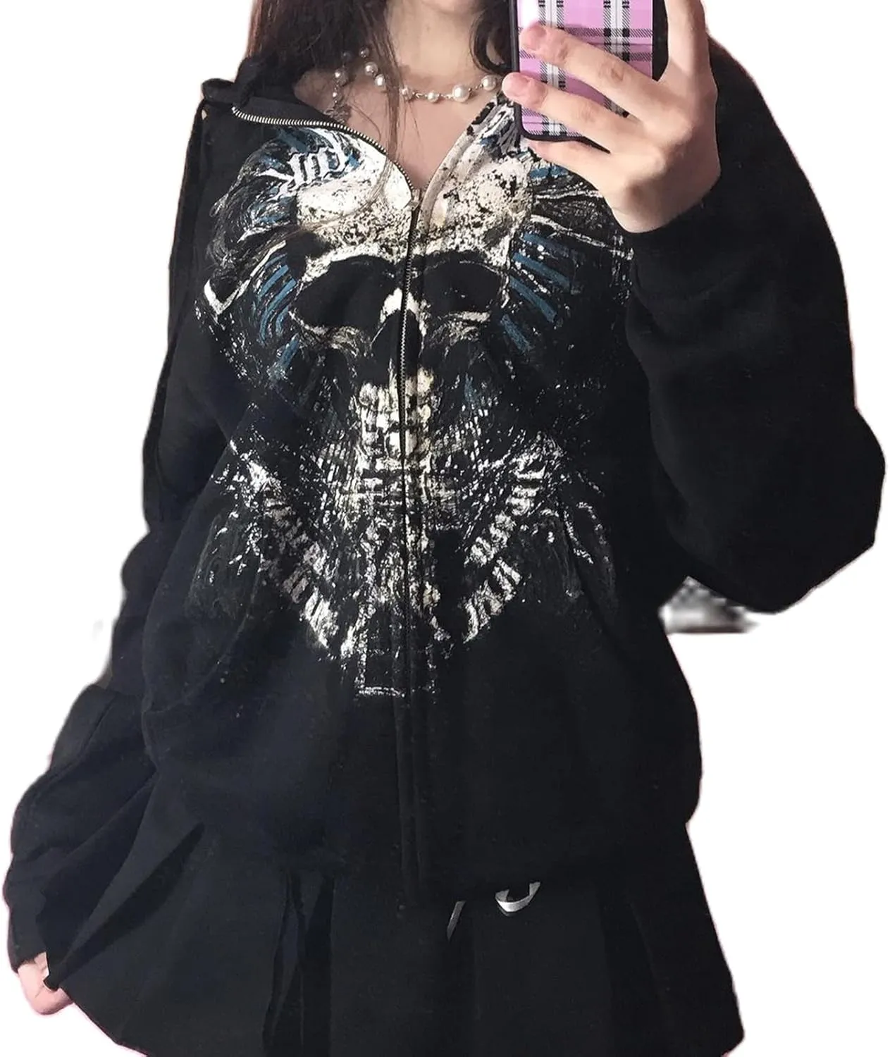 Yuemengxuan Womens Y2K Zipper Hoodie Long Sleeve Sweatshirt Harajuku Punk Grunge Tops Oversized Vintage Streetwear