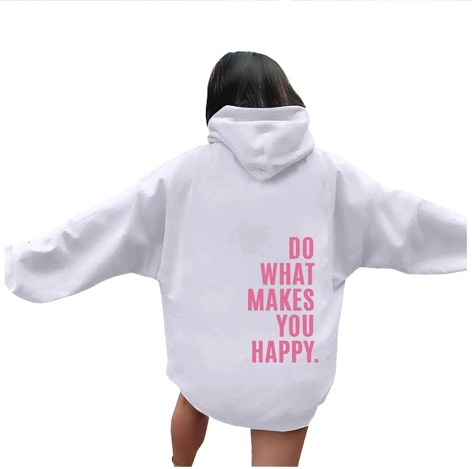 YUHGODO Women Oversized Hoodie Long Sleeve Letter Print Casual Drawstring Cute Preppy Pullover Sweatshirts for Teen Girls