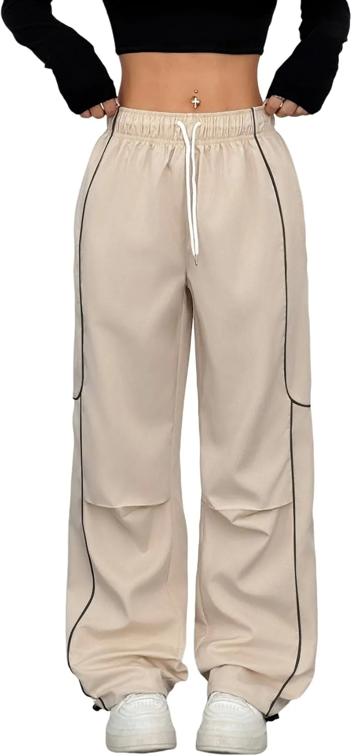 ZAFUL Parachute Pants for Women Sweatpants Y2K Contrast Pipping Cargo Trousers Jogger Pants with Pockets