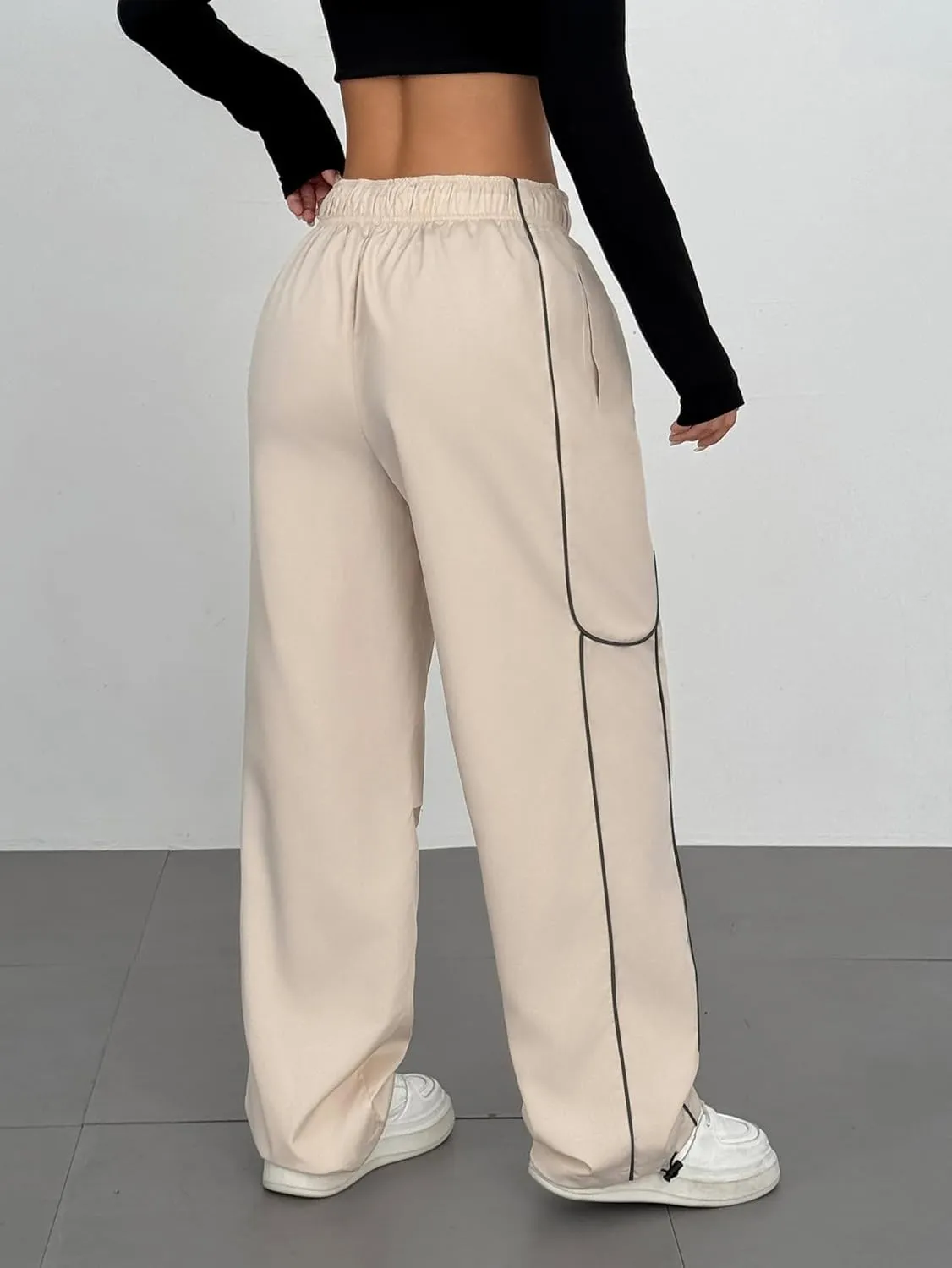 ZAFUL Parachute Pants for Women Sweatpants Y2K Contrast Pipping Cargo Trousers Jogger Pants with Pockets