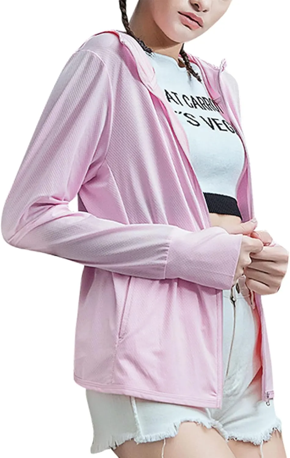 Zando UPF 50  Sun Protection Clothing Women Quick Dry Lightweight Zip Up UV Jacket Hiking Running Outdoor Performance