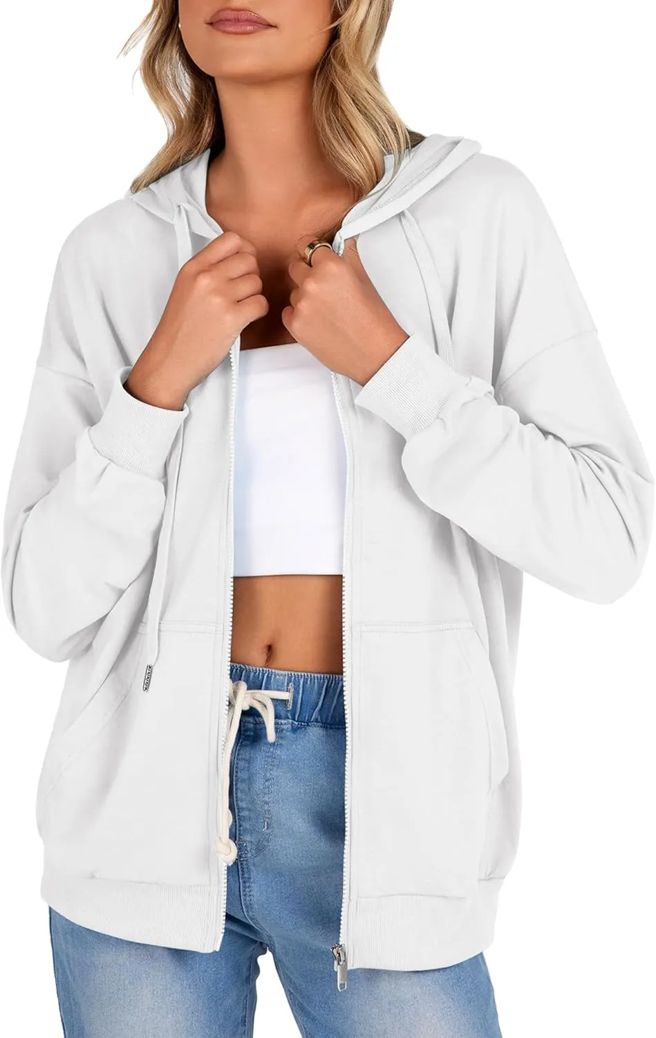 Zeagoo Women's Lightweight Hoodies Full Zip Up Oversized Sweatshirts with Pockets Long Sleeve Thin Casual Hooded Jackets