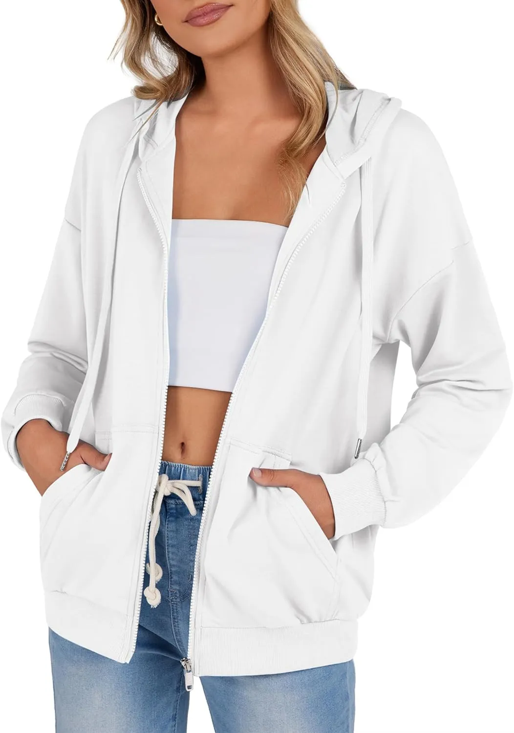 Zeagoo Women's Lightweight Hoodies Full Zip Up Oversized Sweatshirts with Pockets Long Sleeve Thin Casual Hooded Jackets