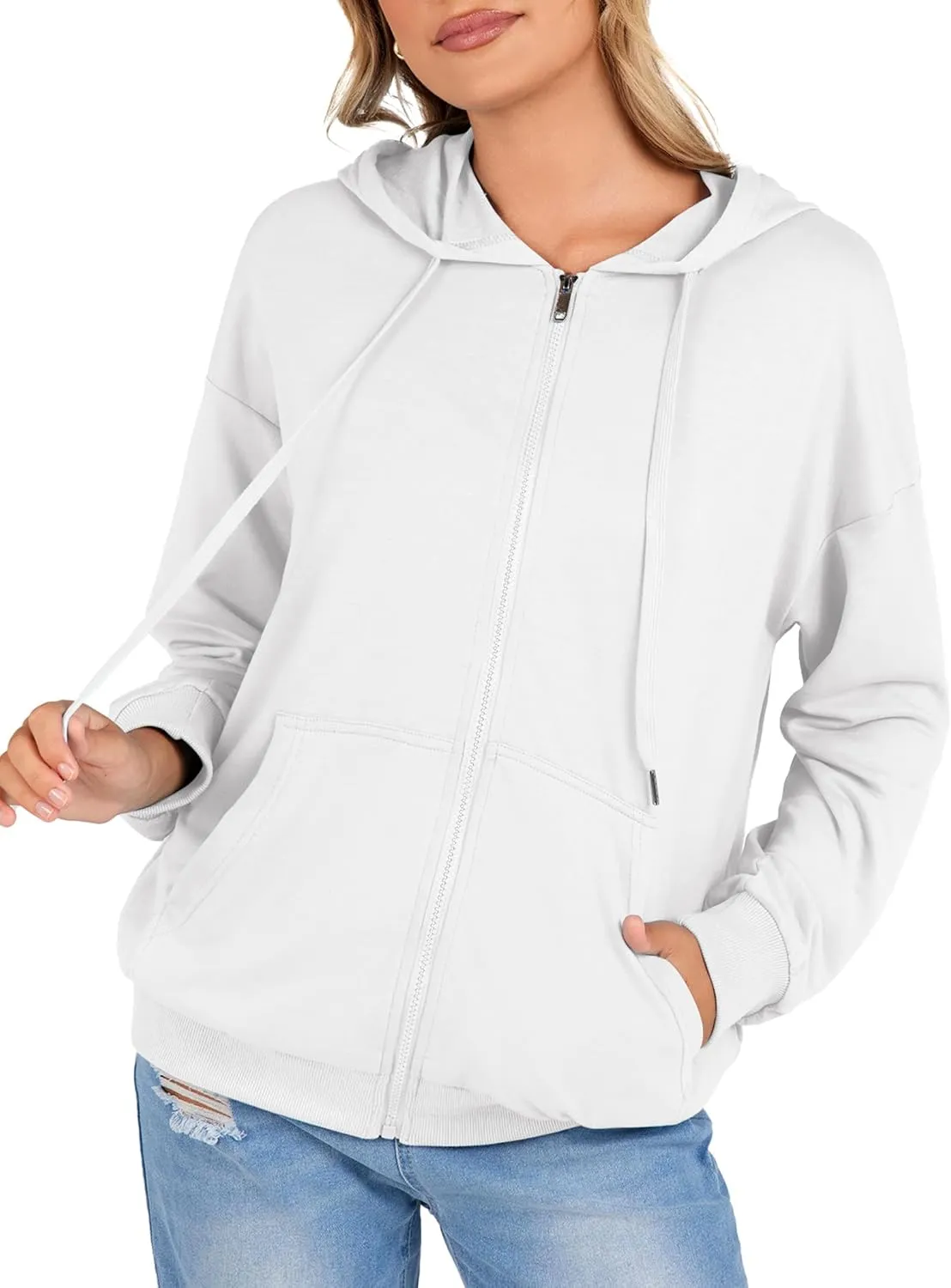 Zeagoo Women's Lightweight Hoodies Full Zip Up Oversized Sweatshirts with Pockets Long Sleeve Thin Casual Hooded Jackets