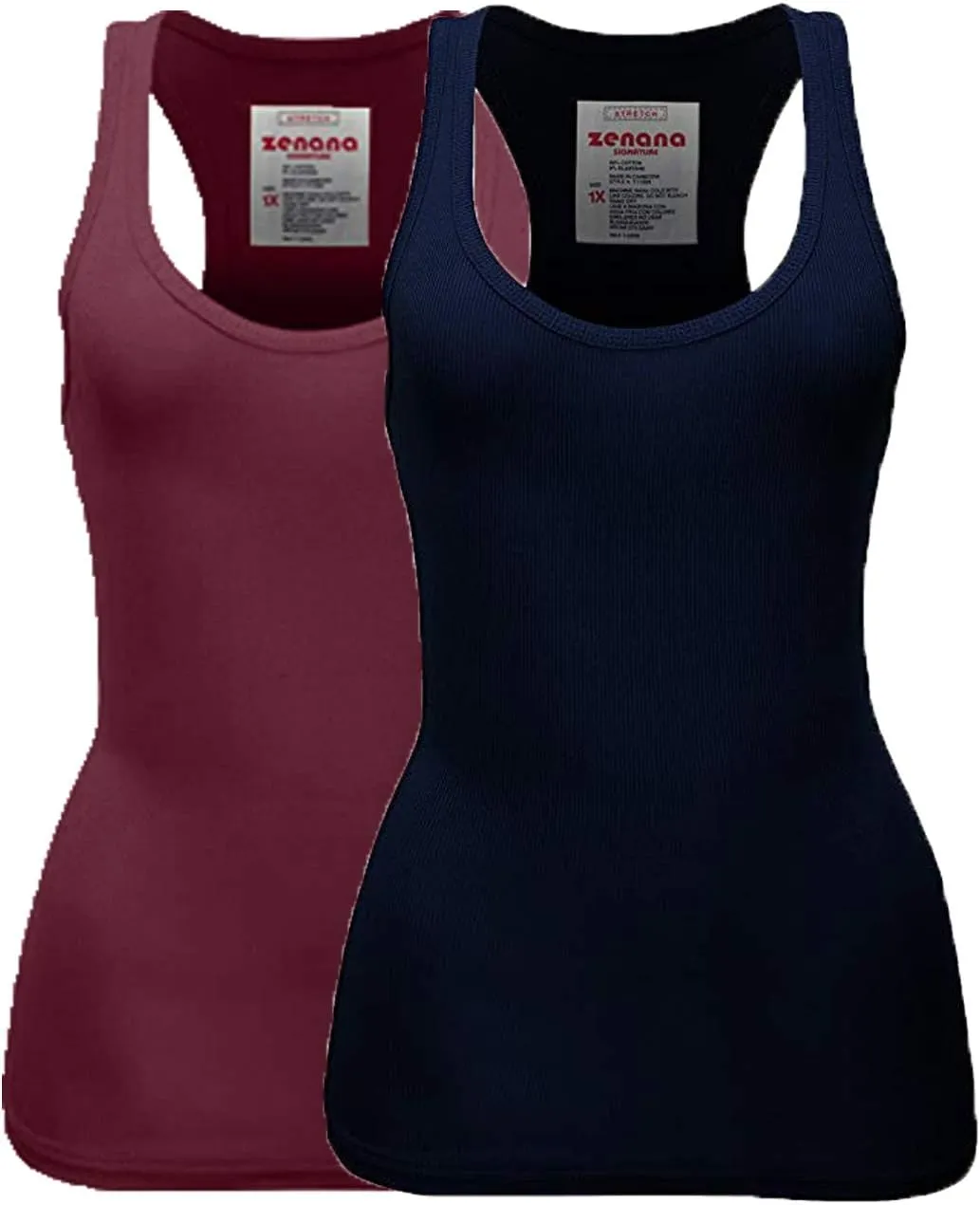 Zenana Women's Plain Solid Color Ribbed Racerback Tank Top Shirt Plus Sizes