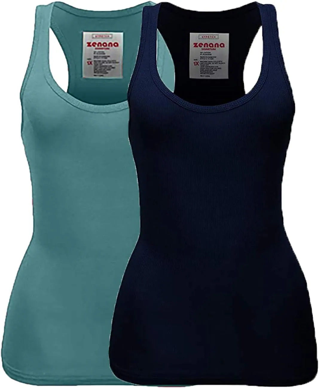 Zenana Women's Plain Solid Color Ribbed Racerback Tank Top Shirt Plus Sizes