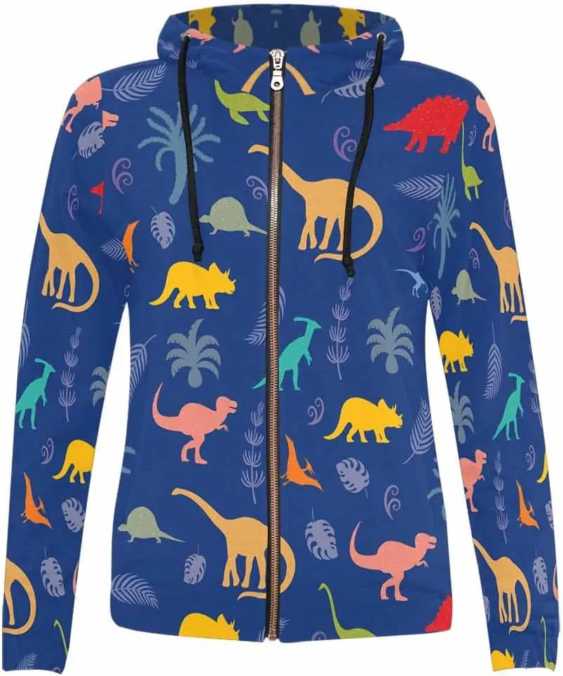 Zip Up Hoodie Women Cute Cartoon Dinosaurs Womens Drawstring Hoodies Long Sleeve Oversized Sweatshirts Jacket
