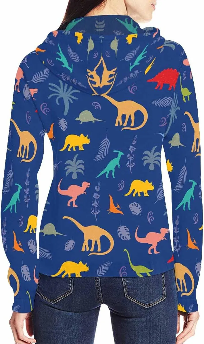 Zip Up Hoodie Women Cute Cartoon Dinosaurs Womens Drawstring Hoodies Long Sleeve Oversized Sweatshirts Jacket