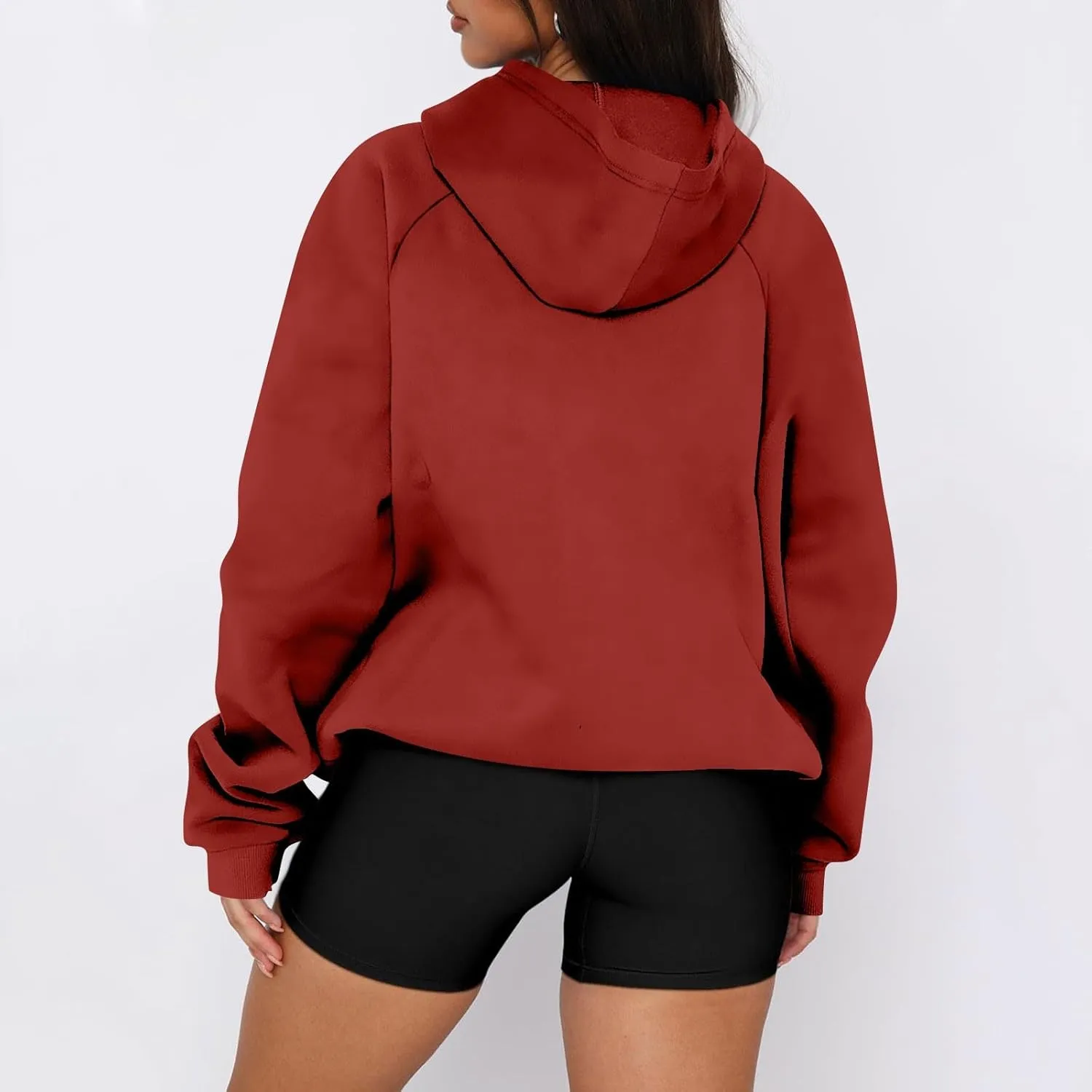 Zip Up Hoodie Women Y2K Comfy Long Sleeve Fleece Quarter Zip Pullover Preppy Cute Oversized Sweatshirt with Pockets