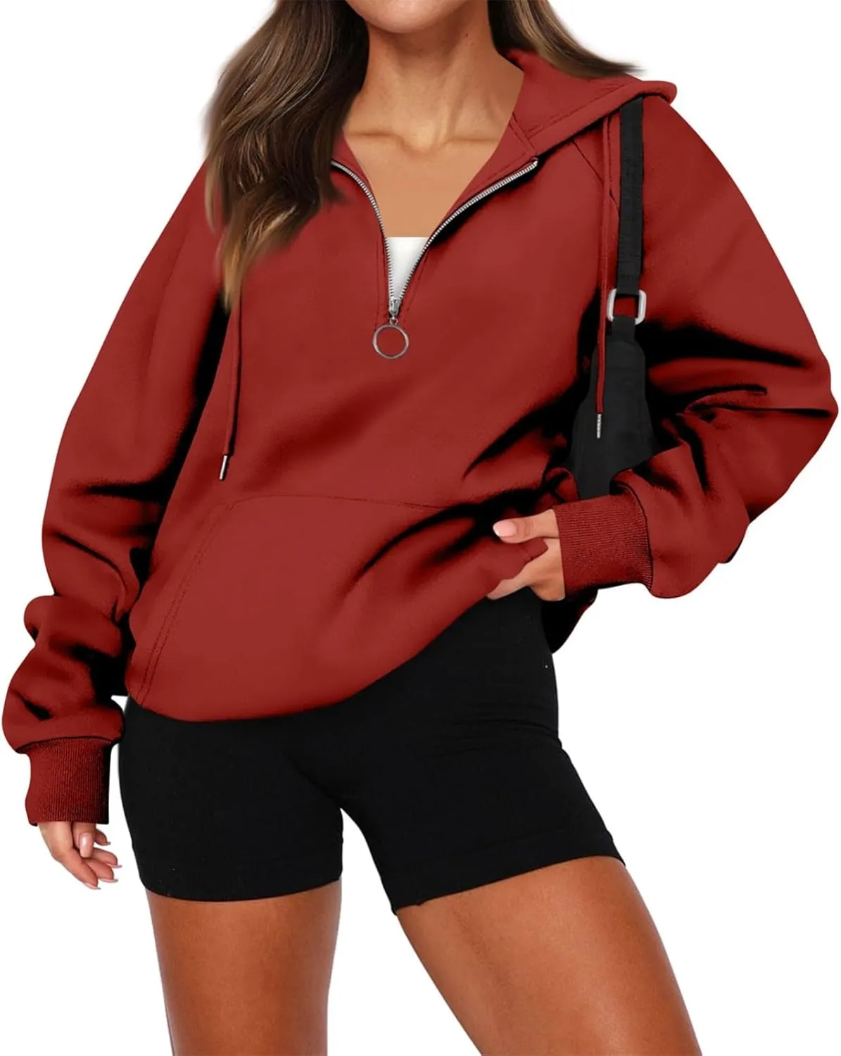 Zip Up Hoodie Women Y2K Comfy Long Sleeve Fleece Quarter Zip Pullover Preppy Cute Oversized Sweatshirt with Pockets