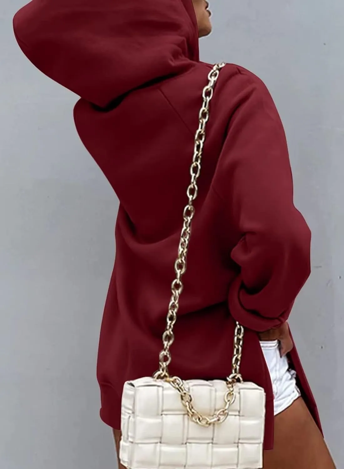 ZOCANIA Women Hoodie Dress Long Sleeve Split Slit Long Sweatshirt Drawstring Fleece Hooded Pullover with Kangaroo Pocket