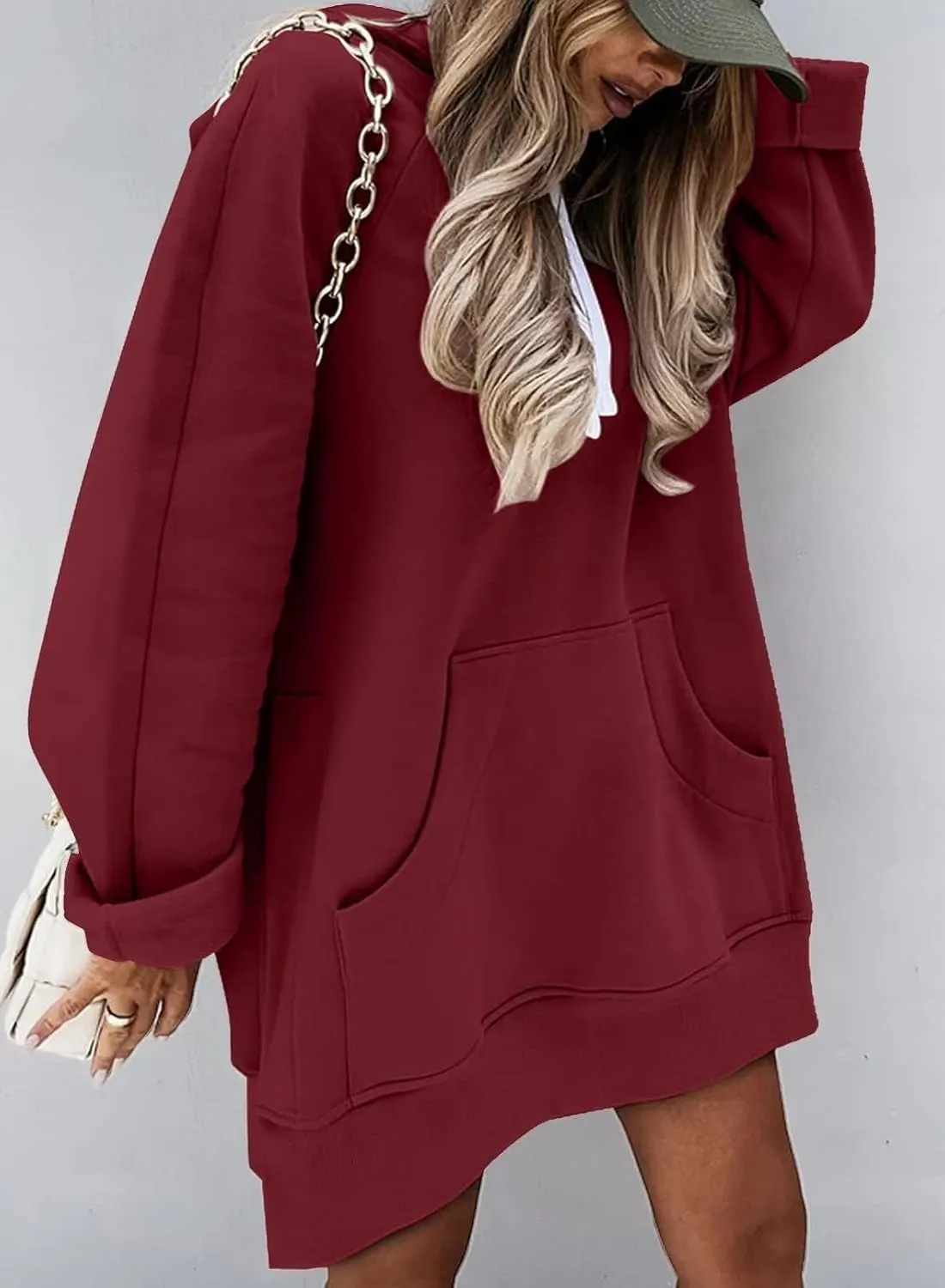 ZOCANIA Women Hoodie Dress Long Sleeve Split Slit Long Sweatshirt Drawstring Fleece Hooded Pullover with Kangaroo Pocket