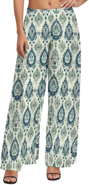 ZOCAVIA Women's Boho Wide Leg Pants 2025 Summer High Waist Floral Palazzo Pants Flowy Lounge Pants Beach Trousers Pockets
